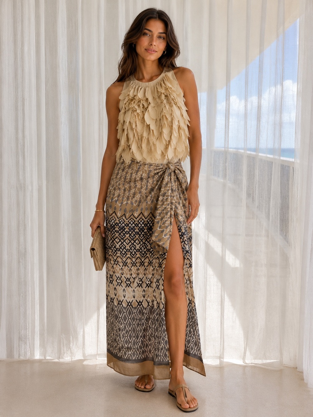Brunello Cucinelli  Silk leaves Appliqué Top Blouse  sz M NWT